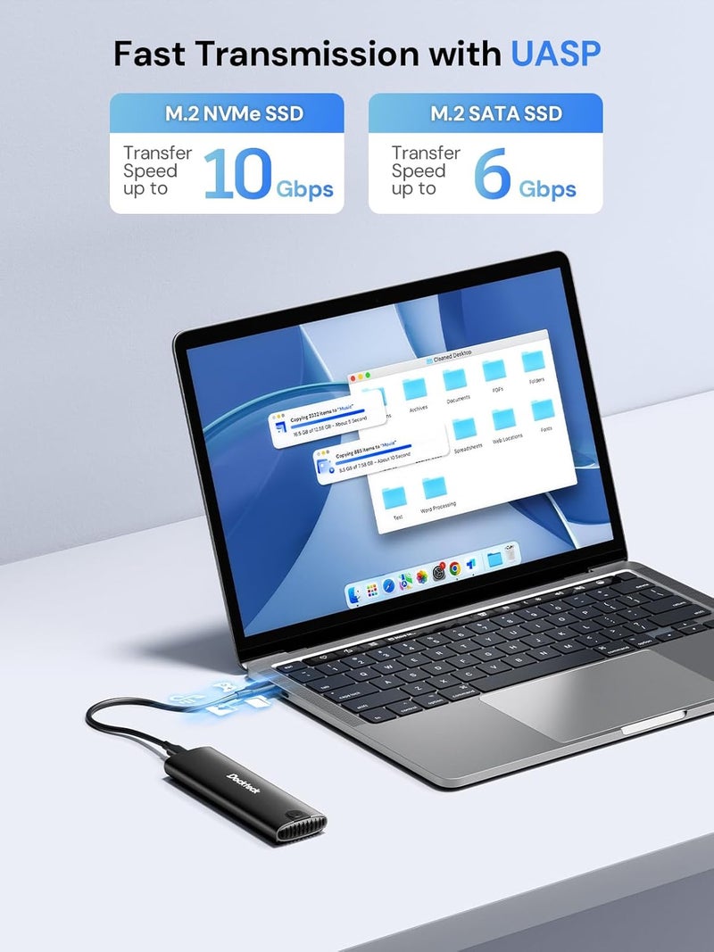 Dockteck M.2 NVMe SATA SSD Enclosure Adapter, Tool-Free USB 3.2 Gen 2 10Gbps NVMe to USB Adapter for SSDs 2230/2242/2260/2280, External Solid State Drive Case Supports M-Key/B+M Key and UASP (Black) - Image 4